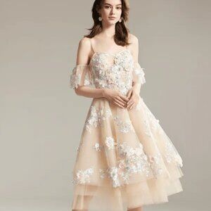 NWOT Romantic Floral Tulle Midi Dress | Off Shoulder Appliqué